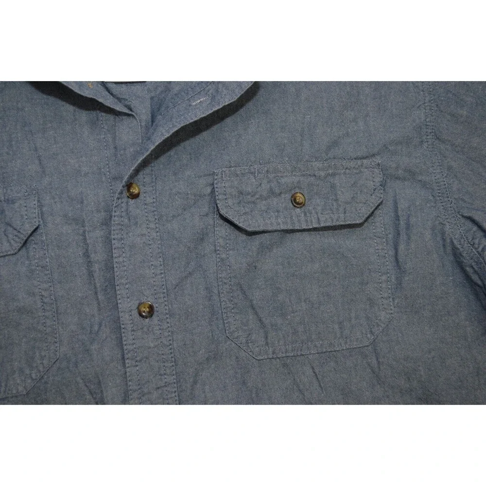 Vintage KEY Blue Denim Pearl‎ Snap Button Front Western Shirt Size XL Regular
